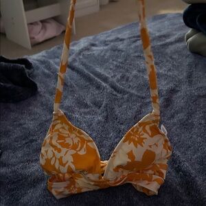 Target Orange & White Floral Halter Bikini Top